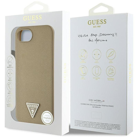 Guess Triangle Grainé MagSafe - étui pour iPhone 16e (marron)