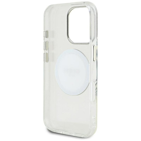 Guess IML Metallfarbener Kreis Klassisches Logo MagSafe - Gehäuse für iPhone 16 Pro Max (weiß)