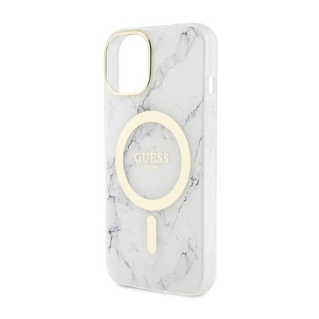 Guess Marble MagSafe - Case for iPhone 14 Plus (White)