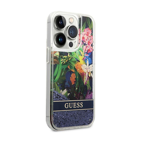 Guess Liquid Glitter Flower - Case for iPhone 14 Pro (Blue)