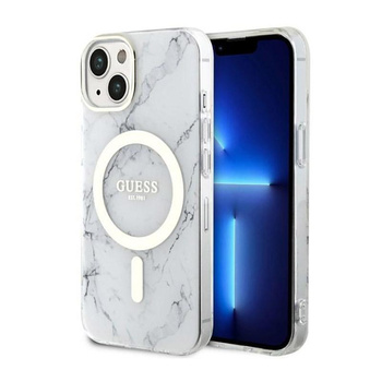 Guess Marble MagSafe - Coque pour iPhone 14 Plus (Blanc)