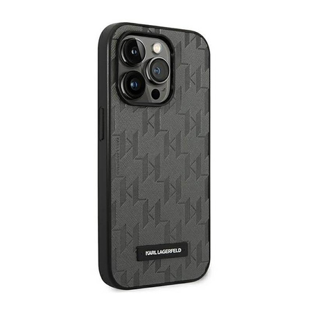 Karl Lagerfeld Saffiano Mono Metal Logo - Coque iPhone 14 Pro (gris)