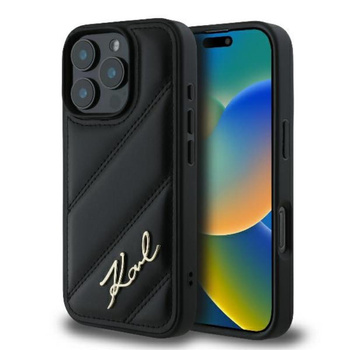 Karl Lagerfeld Quilted Signature - Coque pour iPhone 16 Pro (noir)