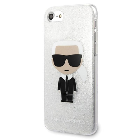 Karl Lagerfeld Iconic Karl - pouzdro pro iPhone SE 2020 / 8 / 7 (stříbrné třpytivé)