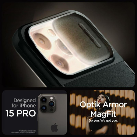 Spigen Optik Armor MagSafe - tok iPhone 15 Pro készülékhez (Abyss Green)