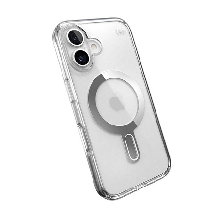 Speck Presidio Perfect-Clear ClickLock & MagSafe - Hülle iPhone 16 (Clear / Chrome Finish / Serene Silver)