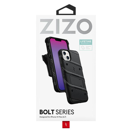 ZIZO BOLT Serie - Gepanzerte iPhone 14 Plus Hülle mit 9H Glas für Bildschirm + Halterung mit Ständer (schwarz)