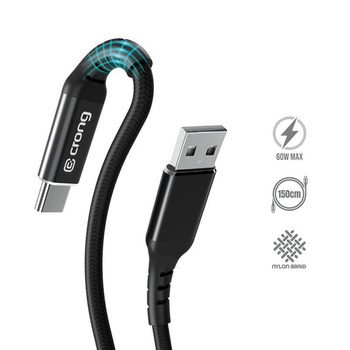 Crong Armor Link - 60W PD 3A USB-A zu USB-C Kabel 150cm (schwarz)