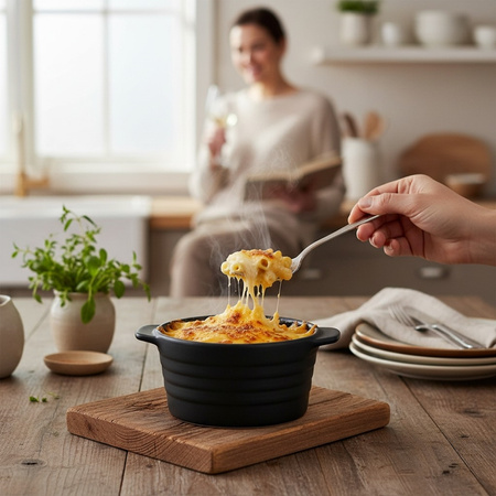 Alpina - Kerámia sütőálló tál fedővel, kerek, 13x10 cm, 210 ml (fekete)