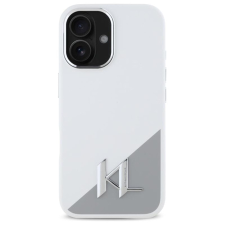Karl Lagerfeld Silikon Schatten Metall Initial MagSafe - iPhone 16 Fall (weiß)