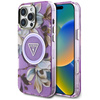 Guess Glitter Flowers Triangle Buttons MagSafe - Etui do iPhone 16 Pro Max (fioletowy)