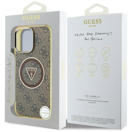 Guess IML Metal Glitter 4G Circle Triangle MagSafe - Case for iPhone 16 Pro (brown)