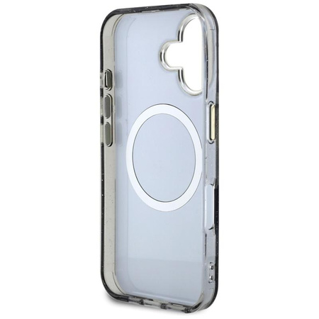 Guess Glitter Flowers Triangle Buttons MagSafe - Pouzdro pro iPhone 16 (černý)