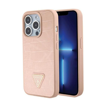 Guess Croco háromszög fém logó - iPhone 15 Pro Max tok (rózsaszín)
