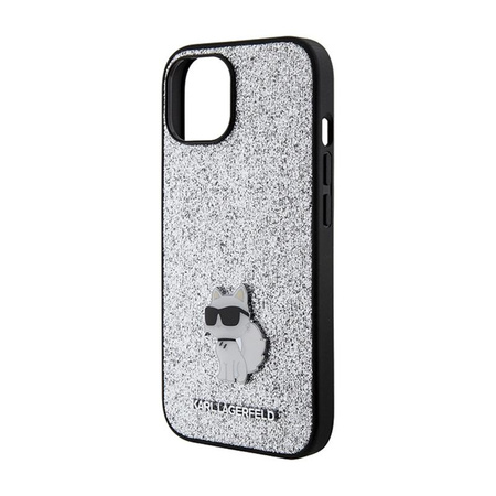 Karl Lagerfeld Fixed Glitter Choupette Logo Metal Pin - iPhone 15 / 14 / 13 Tasche (Silber)