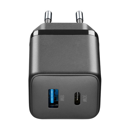 Cellularline Multipower Micro GaN - USB-C & USB-A Power Delivery 30W mains charger (black)