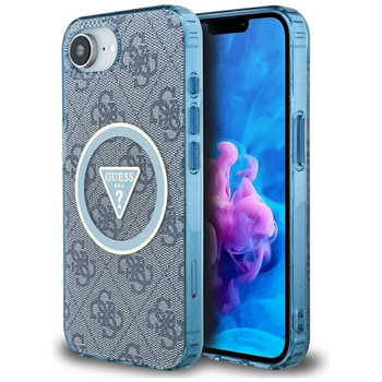 Guess IML Metal Glitter 4G Circle Triangle MagSafe - étui pour iPhone 16e (bleu)