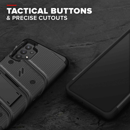 ZIZO BOLT Serie - Gepanzerte Hülle für Samsung Galaxy A32 5G mit 9H Glas für den Bildschirm + Halterung mit Ständer (schwarz)