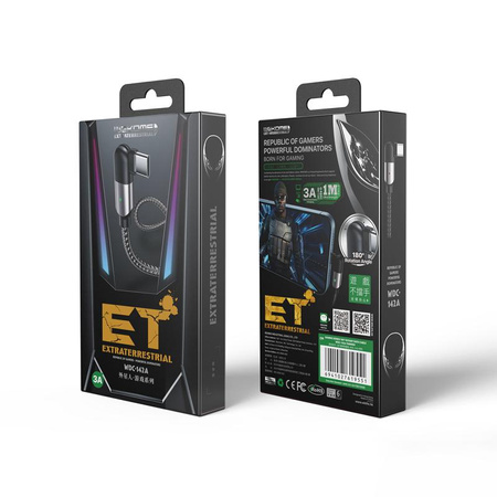 WEKOME WDC-142 Game Series - herní kabel USB-A na USB-C 3A otočný o 180° 1 m (lesklý)