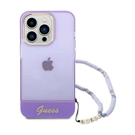 Guess Translucent Pearl Strap - pouzdro pro iPhone 14 Pro Max (fialové)