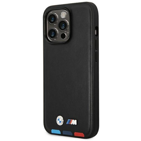 BMW Leather Hot Stamp Tricolor - Étui pour iPhone 14 Pro Max (Noir)