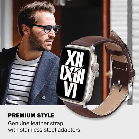 Crong Noble Band - Bracelet en cuir naturel pour Apple Watch 38/40/41/42 mm (Espresso)