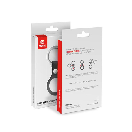 Crong Leather Case with Key Ring - Étui de protection en cuir avec porte-clés pour Apple AirTag (noir)