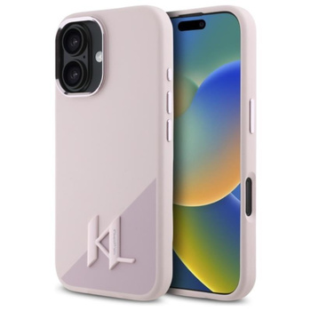 Karl Lagerfeld Silicone Shadow Metal Initial MagSafe - Hülle für iPhone 16 (rosa)