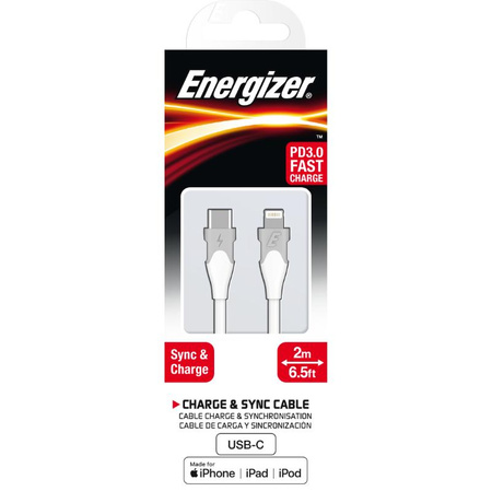 Energizer Classic - USB-C Lightning csatlakozókábel MFi tanúsítvánnyal 2m (fehér)