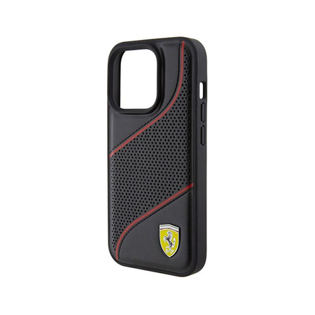 Ferrari Perforierte Wellen Metall Logo - iPhone 15 Pro Tasche (schwarz)