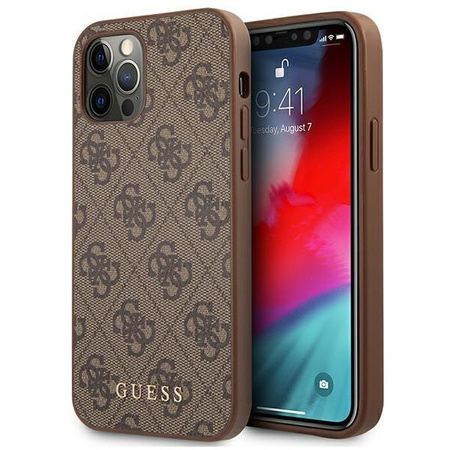 Guess 4G Metal Gold Logo - pouzdro pro iPhone 12 Pro Max (hnědé)
