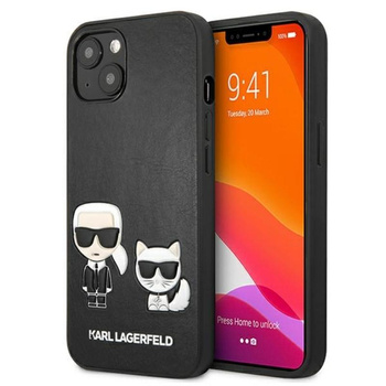 Karl Lagerfeld PU bőr Karl & Choupette dombornyomott - iPhone 13 Mini tok (fekete)
