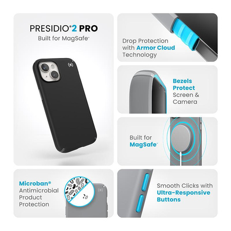 Speck Presidio2 Pro Magsafe - Tasche iPhone 16e / iPhone 15 / iPhone 14 / iPhone 13 (Schwarz / Schiefergrau / Weiß)