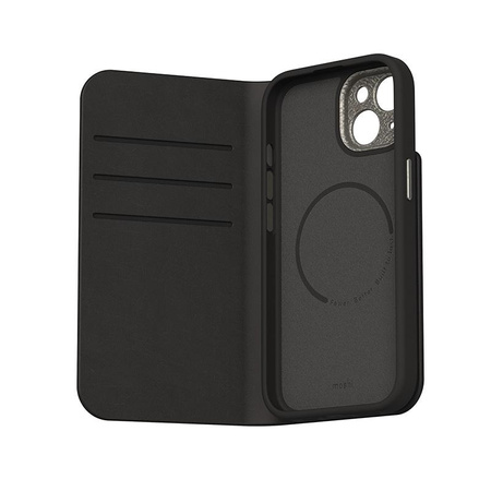 Moshi Overture MagSafe - 3-in-1-Ledertasche mit Flip-Cover iPhone 15 (Midnight Black)