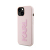 Karl Lagerfeld 3D gumiból készült csillogó logó - iPhone 15 tok (rózsaszín)