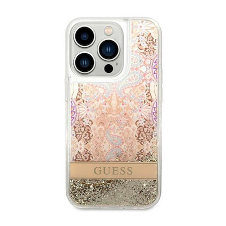 Guess Liquid Glitter Paisley - iPhone 14 Pro Max Tasche (Gold)