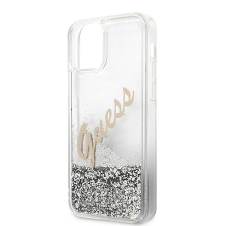 Guess Glitter Vintage Script - iPhone 12 / iPhone 12 Pro Tasche (silber)