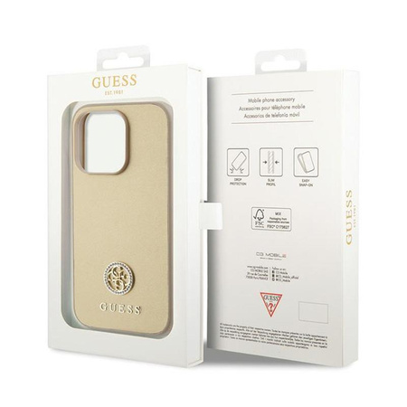 Guess 4G Strass Metal Logo - Coque iPhone 15 Pro (Or)