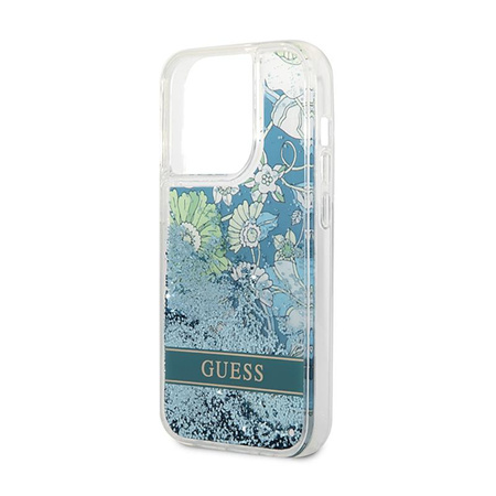 Guess Liquid Glitter Flower - Hülle für iPhone 14 Pro (Grün)