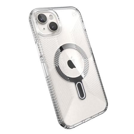 Speck Presidio Perfect-Clear Grip ClickLock & MagSafe - Tasche iPhone 15 Plus / iPhone 14 Plus (Klar / Chrom-Finish / Serene Silber)