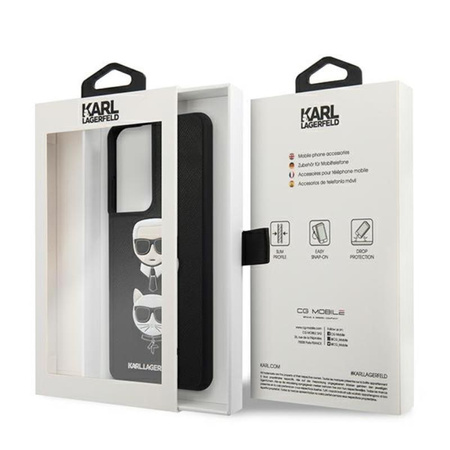 Karl Lagerfeld Saffiano Karl & Choupette Heads - pouzdro pro Samsung Galaxy S21 Ultra (černé)