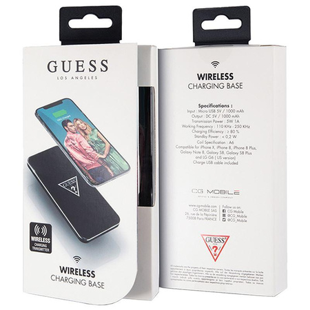 Bezdrátová nabíjecí základna Guess - univerzální bezdrátová indukční nabíječka, 5 W, 1 A (černá)