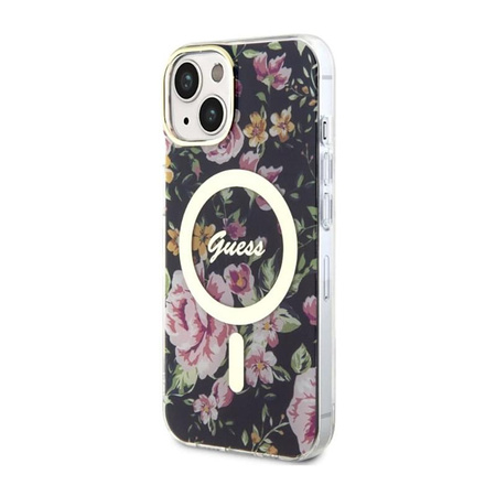 Guess Flower MagSafe - Hülle für iPhone 14 (Schwarz)