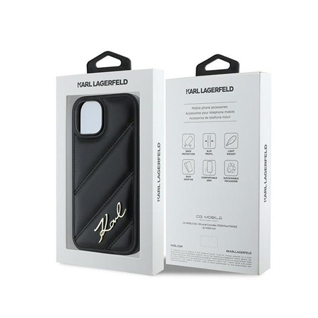 Karl Lagerfeld Diagonal gesteppte Schrift - iPhone 15 Plus / 14 Plus Tasche (schwarz)