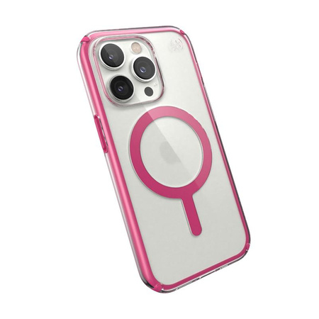 Speck Presidio Perfect-Clear with Impact Geometry + MagSafe - Etui iPhone 14 Pro z powłoką MICROBAN (Clear / Digital Pink)