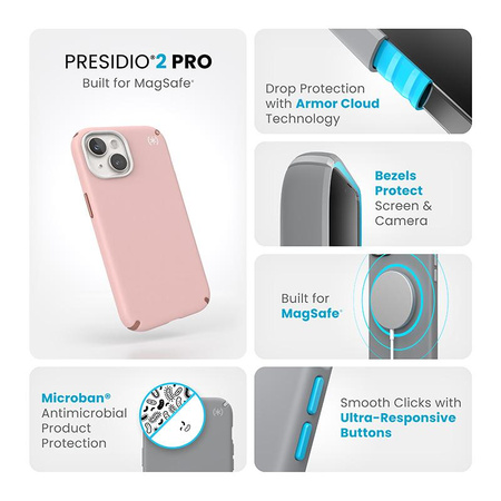 Speck Presidio2 Pro Magsafe - Case iPhone 16e / iPhone 15 / iPhone 14 / iPhone 13 (Dahlia Pink / Rose Copper / White)