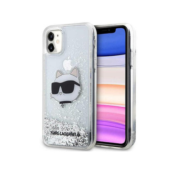 Karl Lagerfeld Liquid Glitter NFT Choupette Head - pouzdro pro iPhone 11 (stříbrné)