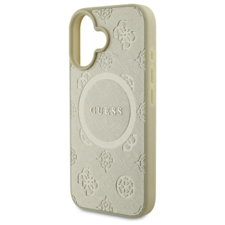 Guess Saffiano Peony Classic Logo MagSafe – Hülle für iPhone 16 (gold)