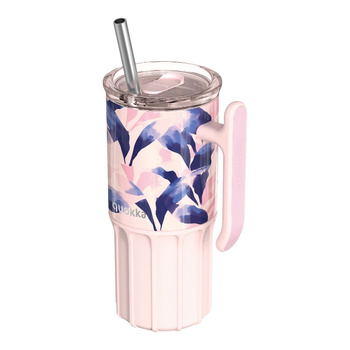 Quokka Umi - 720 ml Edelstahl-Thermosbecher mit Strohhalm und Silikonboden (Blue Feather)