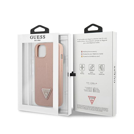 Pouzdro Guess Saffiano Triangle Logo - pouzdro pro iPhone 14 (růžové)